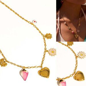 Hannah 18K Gold Non-Tarnish Vintage Floral Charm Necklace